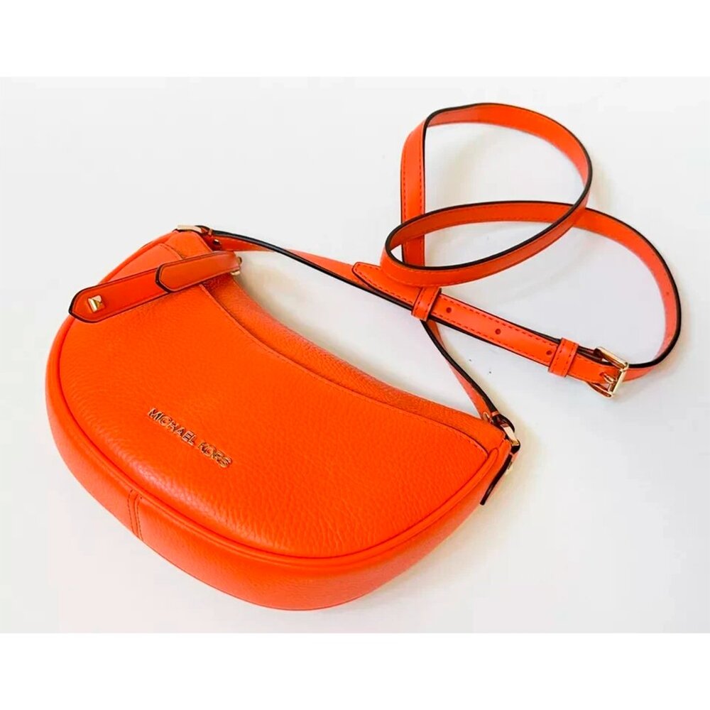 S Michael Kors Dover Half Moon Crossbody Orange Leather Bag 35R3G4DC5L Purse NWT - Picture 3 of 14